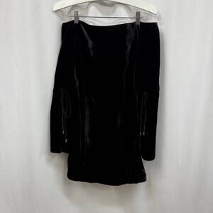 C/MEO Collective Black Velvet Off The Shoulder Bell Split Sleeve Dress Small